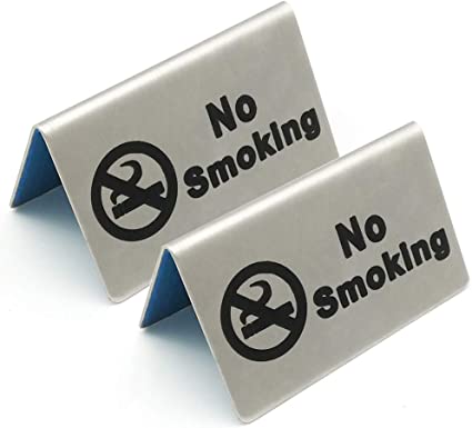 2 Pcs Stainless Steel No Smoking Sign Tent Card Do Not Smoke Table Board Restaurant Hotel Non-Smoking Desk Logo Indicator