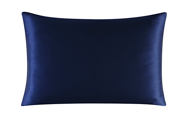 Townssilk Both Side 100% 16mm Silk Pillowcase Standard Size Pillow Case Cover with Hidden Zipper Middlenightblue