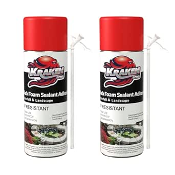 Kraken Bond Black Spray Waterfall Foam Sealant - (2x12oz) Expanding Polyurethane Pond Foam Sealer Black, UV Resistant Insulating Spray for Landscape & Exterior, Straw Use, 2 Pack