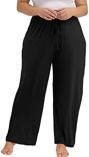 Allegrace Women's Plus Size Comfy Stretch Long Pajama Pants Drawstring Sleep Lounge Pants