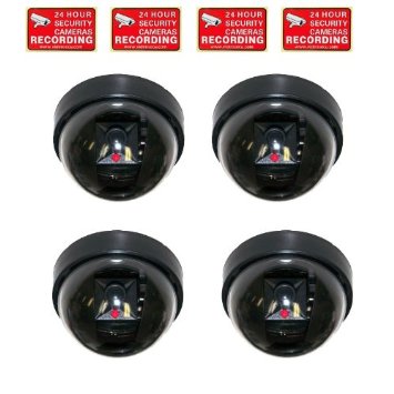 VideoSecu 4 Pack Dummy Fake Security CCTV Dome Cameras with Flashing Red LED Light Cost-effective Surveillance Imitation Simulated Dome Camera WE5