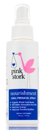 Pink Stork Nourishment: Prenatal Vitamin Spray -Natural Prenatal Vitamins, 90% Better Absorption than Pills -Whole Food Organic Vitamins -Purse-Size, Vegetarian, Sugar Free, Gluten Free and Non-GMO