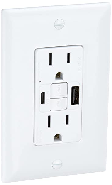 Radiant 15A Tamper-Resisant Self-Test GFCI USB Type-A/C Outlet White