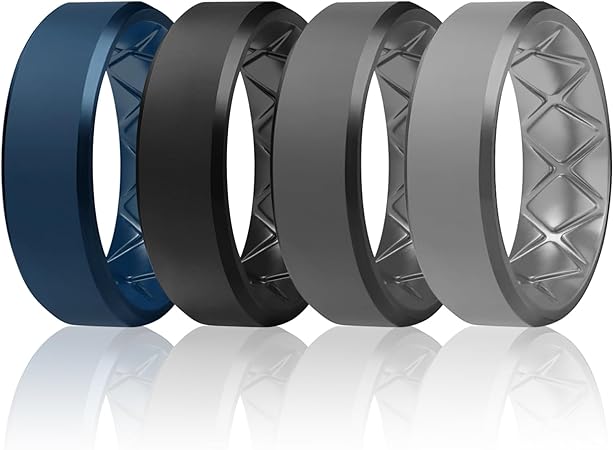 Egnaro Silicone Ring for Men, Breathable Mens Rubber Wedding Bands for Crossfit Workout,8.5mm Wide - 2.5mm Thick