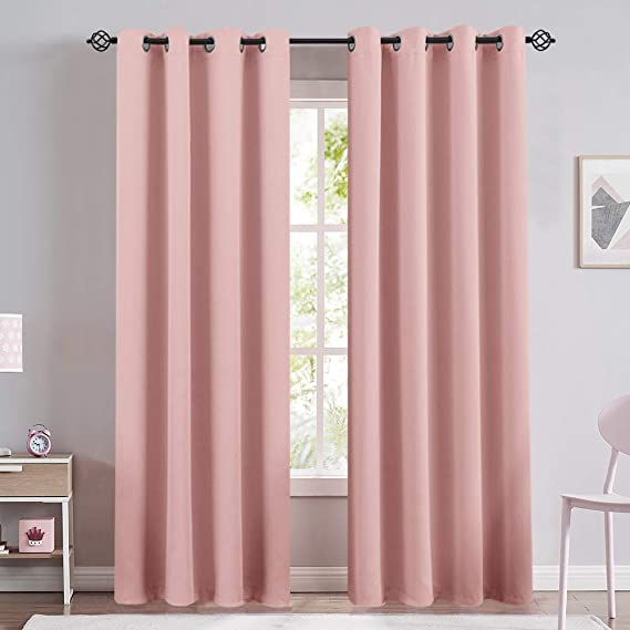 Pink Blackout Curtains for Bedroom 84 inches Long Triple Weave Window Curtain Panels for Living Room Darkening Boy Room Thermal Insulated Drapes, Grommet Top, 1 Pair, Pink