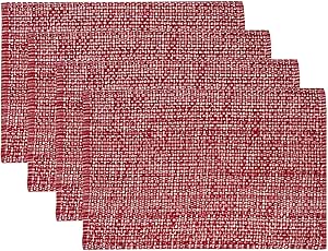 100% Cotton Placemats for Dining Room Tables Rectangle Two Tone Woven Fabric 10" x 19" Soft Durable Table Mat Set, Set of 4, Red