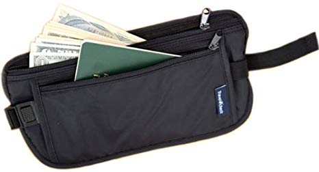 Genesis Light Weight Money Belt - Comfortable Travel Waist Stash - Security Wallet Gear Undercover Waterproof with Two Zippered Compartments for Carrying Money, Passport Credit Cards and I.d, (Black)