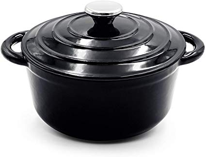 AIDEA Dutch Oven Enameled Cast Iron Round, Bread Baking Pot with Lid & 5-Quart Natural Non-Stick Slow Cook Self-Black