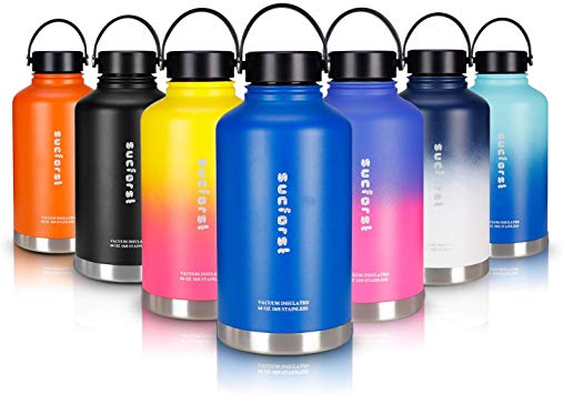 SUCFORST 64 oz Water Bottle, Stainless Steel Insulated Wide Mouth Leak Proof Liter Growler, Stay Hot 12 Hours & Cold 24 Hours, BPA Free Double Walled Flask with Travel Bag - Twilight Blue