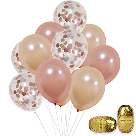 Rose Gold Confetti Balloons Set 12 inch Helium Champagne Rose Gold Latex Balloons for Birthday, Weddings, Baby Shower Party Decorations 30pcs