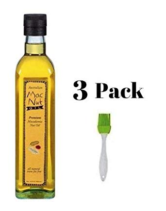 MacNut Oil Macadamia Nut Oil 8.5 oz (3 pack) Bundled with Silicone Basting Brush in a Prime Time Direct Sealed Bag