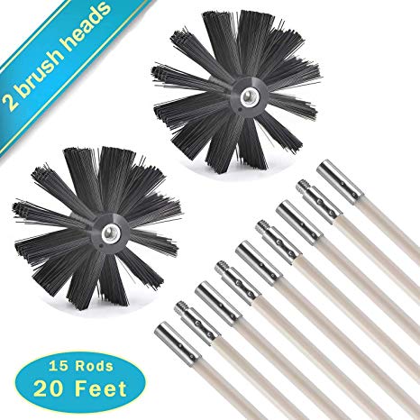 DELAM 20 Feet Dryer Vent Cleaning Kit, Lint Remover, Flexible Dryer Vent Duct Cleaner with 2 Synthetic Brush Heads, Fireplace Chimney Brushes, Use with or Without a Power Drill