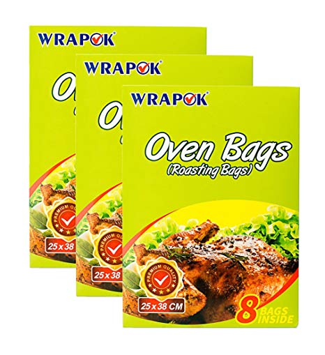 WRAPOK Oven Cooking Turkey Bags Small Size Ribs Baking Roasting Bags No Mess For Chicken Meat Ham Poultry Fish Seafood Vegetable - 24 Bags (10 x 15 Inch)