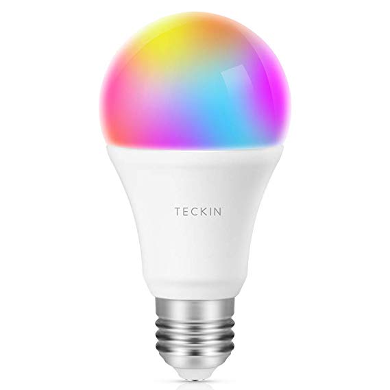 Smart WiFi Light Bulb with Soft White Light, TECKIN 16 Million RGB Color Changing LED Bulb That Work with Alexa and Google Home (No Hub Required), 8W (60w Equivalent),E27 1 Pack