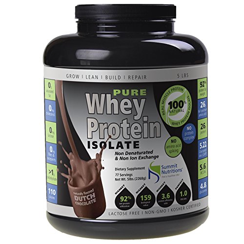 Non-GMO Pure Whey Protein Isolate: Instanized to Easy Mixing: Lactose Free: Kosher Certified: Naturally Flavored Dutch Chocolate: Sweetened by Stevia: Gluten Free: Highest BCAAs and Glutamines: Zero Fat, Cholesterol, Carbohydrates, Fillers and Binders,5lbs