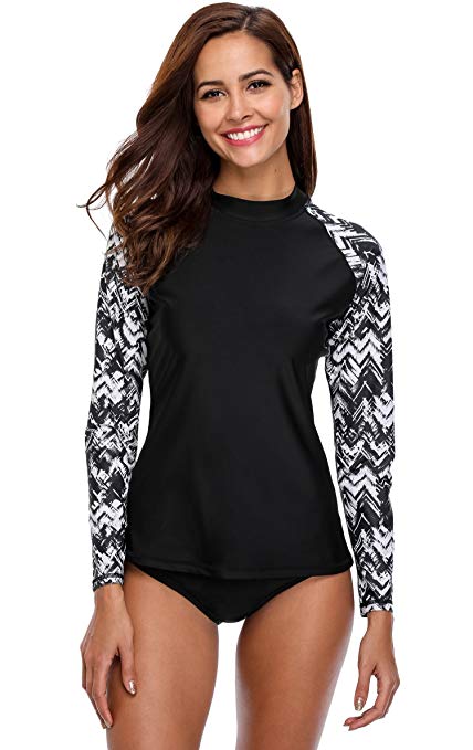 ATTRACO Women's Long-Sleeve Rashguard UPF 50  Swimwear Rash Guard Athletic Tops