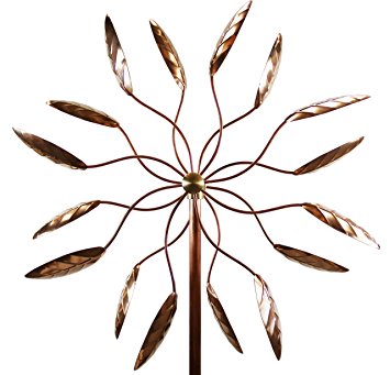 Stanwood Wind Sculpture Kinetic Copper Wind Sculpture, Dual Spinner Spinning Ficus Leaves