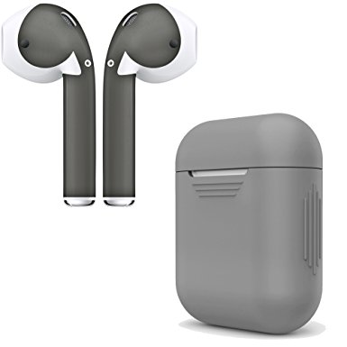AirPod Skins & Charging Case Cover – Protective Silicone Cover and Stylish Wraps Bundle (Grey Case & Space Grey Skin)