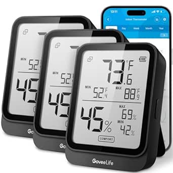 GoveeLife Hygrometer Thermometer H5104 3Pack, Bluetooth Room Temperature Monitor with APP Alert and 2 Years Date Storage Export, Remote LCD Digital Hygrometer Indoor Humidity Meter, Greenhouse