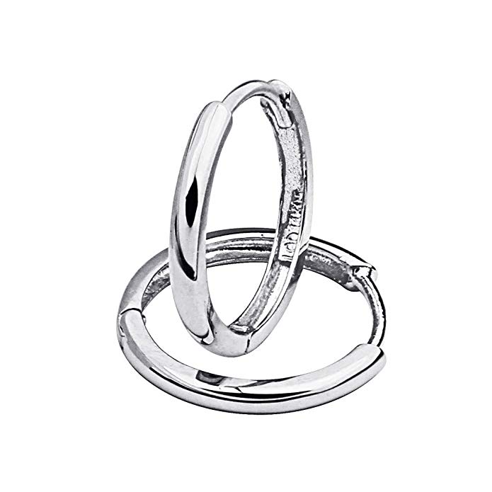 14k White Gold 2mm Thickness Hoop Huggie Earrings - 3 Different Size Available