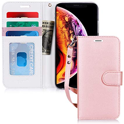 FYY Case for iPhone Xs Max (6.5") 2018, [Kickstand Feature] Flip Folio Leather Wallet Case with ID and Credit Card Pockets for iPhone Xs Max (6.5") 2018 Pink