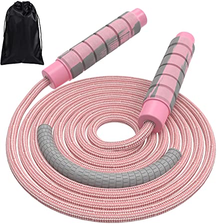 FITMYFAVO Jump Rope Cotton Adjustable Skipping Weighted jumprope for Women，Adult and Children Athletic Fitness Exercise Jumping Rope (Pink)