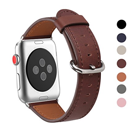 Apple Watch Band 38mm, WFEAGL Retro Top Grain Genuine Band Replacement Strap with Stainless Steel Clasp for iWatch Series 3,Series 2,Series 1,Sport, Edition (Dark Brown Band Silver Buckle)