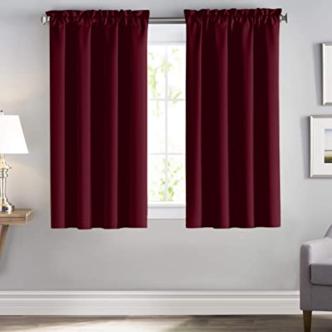 downluxe Blackout Curtain Panels for Bedroom - Thermal Insulated Solid Rod Pocket Drapes (Set of 2,42 x 63 Inch,Burgundy Curtain)