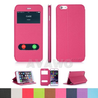 iPhone 6 6S Case, AVAWO Creative Smart Window View Touch Front Flip Cover Ultra Thin Folio Case for iPhone 6 6S 4.7" (Magenta/Rose)