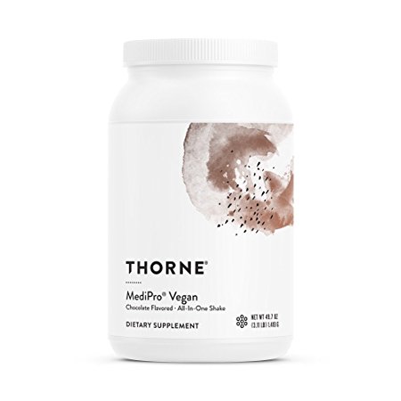 Thorne Research - MediPro Vegan All-in-One Shake - Vegetable-Based Protein Powder - 22 g Protein, 6 g Fiber, Non-GMO Ingredients - Chocolate Flavor - 49.7 oz.