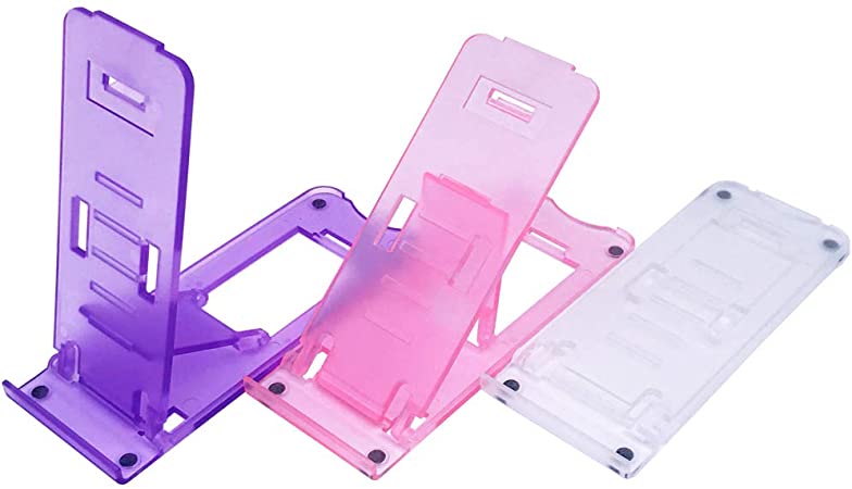 Phone Stand,Phone Stand for Desk,Foldable Adjustable Desktop Phone Holder Stand Compatible with iPhone 12/iPad/Kindle/Mobile Phone/Tablet(3 PCS Transparent Purple Pink White)