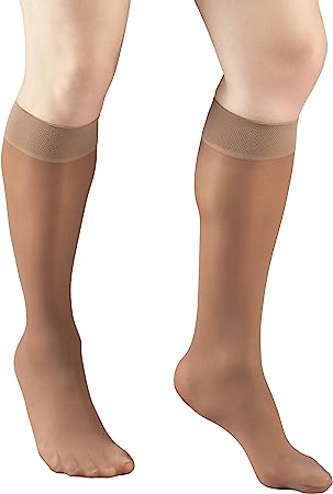 Truform Sheer Compression Stockings, 8-15 mmHg, Women's Open Toe, Knee High Length, 20 Denier, Taupe, X-Large