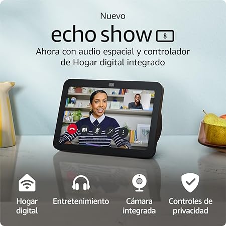 Nuevo Echo Show 8 (3.ª generación, modelo de 2023) | Pantalla táctil inteligente de alta definición con audio espacial, controlador de Hogar digital y Alexa | Antracita