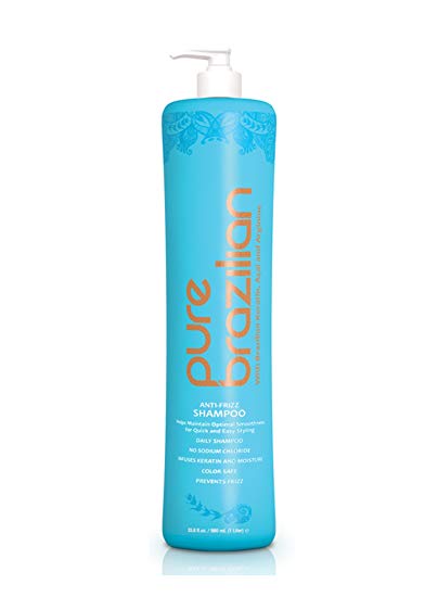Pure Brazilian - Anti Frizz Daily Shampoo With Pump- Salt-Free, Color Safe, With Keratin, Argan Oil, and Acai (1 Liter/33.8 Fl. Ounces)