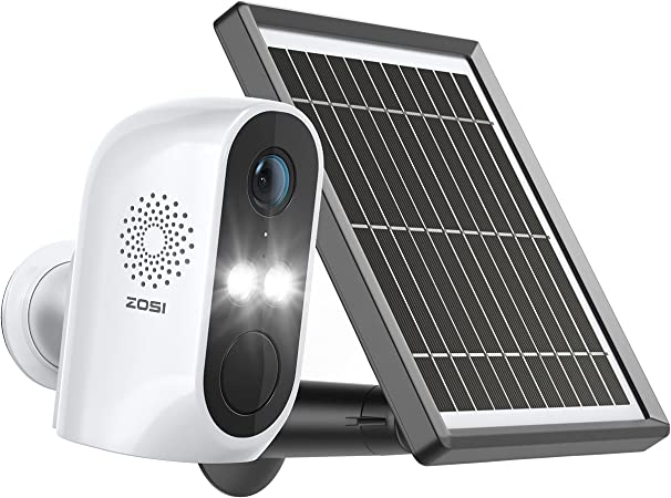 ZOSI C1 Wire Free Battery Security Camera with Solar Panel,1080P WiFi Rechargeable IP Cam with 2-Way Audio,1080P Night Vision,Human Detection,for Home Office Surveillance