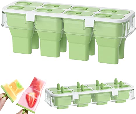 Popsicles Molds, 8 Cavity Silicone Popsicle Molds, BPA Free Popsicle Mold Reusable Easy Release Ice Pop Maker,Homemade Popsicle Mould (Green)