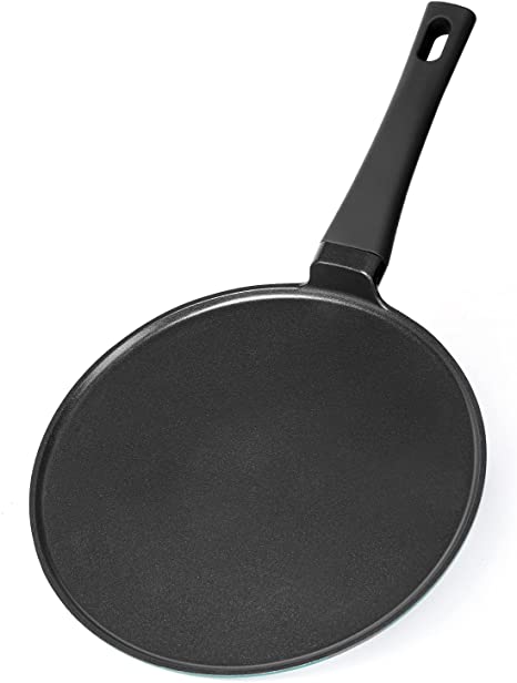 Sakuchi 11 Inch Crepe Pan Flat Nonstick Tawa Tortilla Pan Induction Griddle Pan, Black