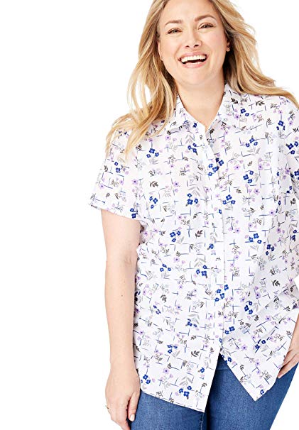 Woman Within Women's Plus Size Perfect Short Sleeve Button Down Shirt