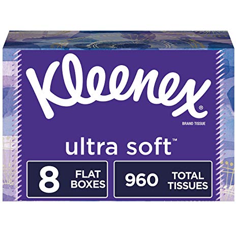 Kleenex Ultra Soft Facial Tissues, Flat Box, 120 Tissues per Box, 8 Pack (960 Tissues Total)