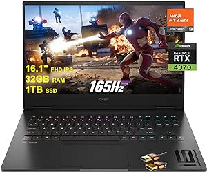 HP Omen 16 Gaming Laptop 16.1" FHD IPS 165Hz 100% sRGB AMD Zen4 Octa-core Ryzen 9 7940HS (Beats i9-12900H) 32GB RAM 1TB SSD GeForce RTX 4070 8GB Graphic RGB Backlit USB-C B&O Win11 Black + HDMI Cable