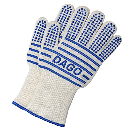 Oven Gloves - Scald-proof Heat-resistant Double-sided Silicone Coating, Fingers Separated Knitted Gloves, Kitchen Baking BBQ Grilling Camping Use - 1 pair [ 2 pack] - [ DAGO-Mart Quality Guarantee ]