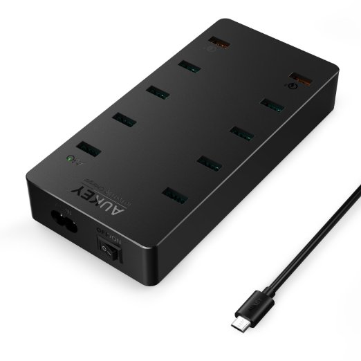 Quick Charge 3.0 AUKEY 10-Port USB Charger with Dual Quick Charge 3.0 Port for Galaxy S7/S6/Edge, Nexus 6P, LG G5, iPhone, iPad and more