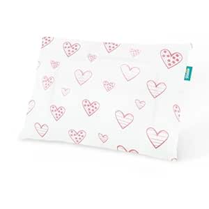 Toddler Pillow with Pillowcase (13 x 18), Small Toddler Pillows for Sleeping, Machine Washable Soft Travel Pillow, Toddler Use Only, Age 2 to 5, Pink Heart