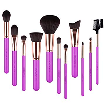 Makeup Brush Set,Docolor 11Pcs Professional Makeup Brushes for Premium Synthetic Fiber Foundation Brush Blending Face Powder Blush Concealers Eye Shadows Make Up Brushes Kit (Rose Red-Gold)