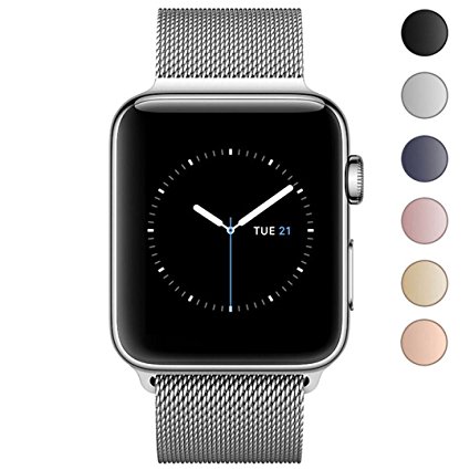 SICCIDEN For Apple Watch Band 42mm, Milanese Mesh Loop Magnetic Closure Clasp Stainless Steel Replacement iWatch Band for Apple Watch Series 3 Series 2 Series 1, Silver
