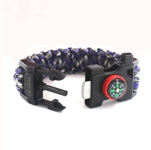 Core Survival Paracord Survival Bracelet - Hiking Multi Tool, Emergency Whistle, Compass for Hiking, Camp Fire Starter 5-in1 Set