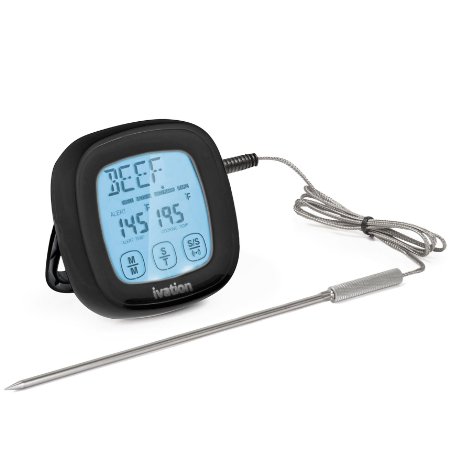 Meat Thermometer and Timer - Touchscreen Instant Read Digital Cooking Oven Grill and BBQ Thermometer - Stainless Steel Waterproof and Heat Resistant Probe