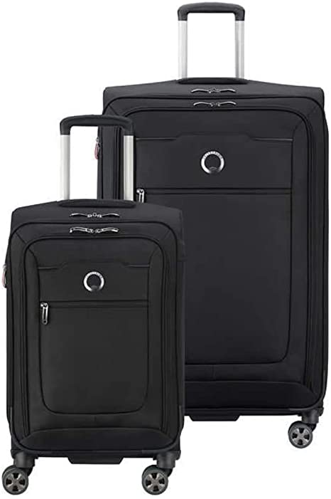 DELSEY Paris Softside Expandable Luggage with Spinner Wheels, Black. Large and Carry-On.