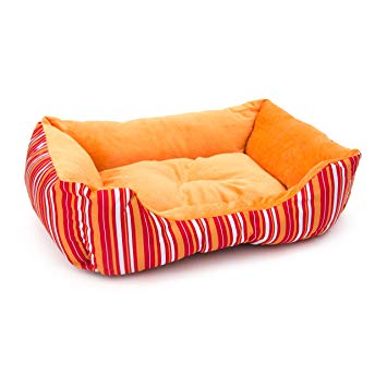 ALEKO PB06STOR Plush Pet Cushion Crate Bed for Dogs Cats Medium Machine Washable Indoor Outdoor 20 x 16 x 6 Inches Orange Striped