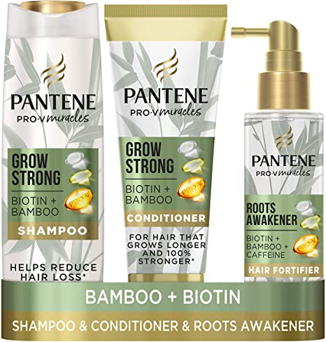 Pantene Grow Strong Shampoo and Conditioner Sets with Biotin, Bamboo & Caffeine, Hair Loss Treatment Set with Hair Growth Shampoo, Hair Conditioner for Hair and Thickening Hair Treatment